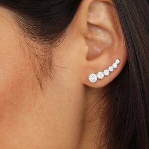 Melinda Maria Not Your Basic Ear Crawler Cuff Earring Silver White Diamondettes